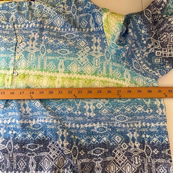 Catherines Top Womens 3XWP Blue Santa Fe Aztec Lightweight Bright Beach Peasant - Picture 8 of 10